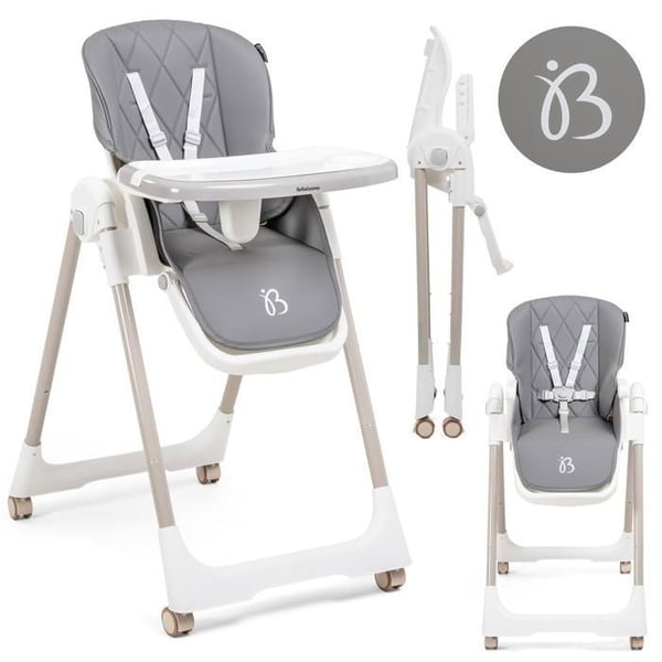Bebelissimo - Justerbar barnstol - Fällbar - Kompakt - Justerbar i höjdled - Från 6 månader till 3 år (15kg) - grå