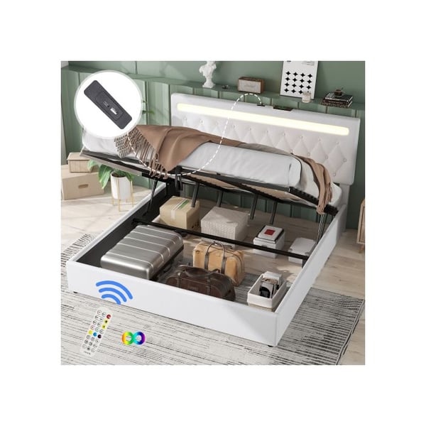 Lit - MUVOE - 180x200 cm - LED stemningslys - Fjernbetjening - USB-port - Hvid