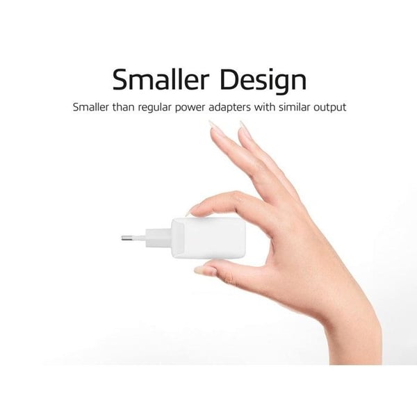 ACT USB-C & USB-A-laddare, 20 W, idealisk för att ladda två enheter samtidigt, Power Delivery PPS, Quick Charge 3.0, GaNFast,
