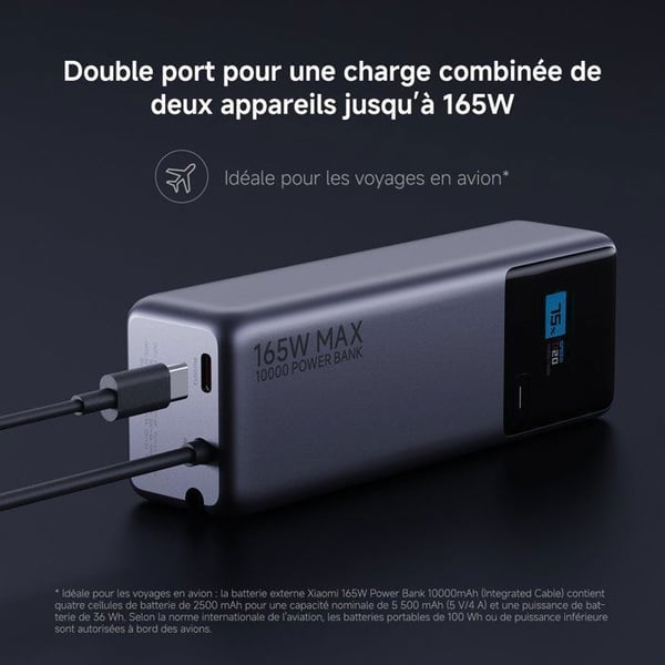XIAOMI 165W Extern Batteri 10000mAh - Inbyggd USB-C Kabel - 165W Dubbel USB-C Portar - Automatisk Laddning 90W