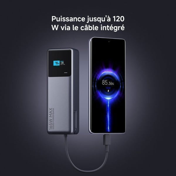 XIAOMI 165W Extern Batteri 10000mAh - Inbyggd USB-C Kabel - 165W Dubbel USB-C Portar - Automatisk Laddning 90W