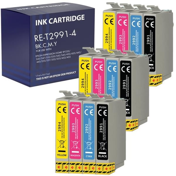 Bläckpatron - Epson - 29XL - Paket med 12 - Svart, Cyan, Magenta, Gul - Kompatibel Expression Home