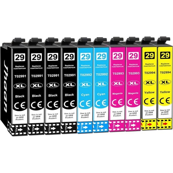 Kompatibla bläckpatroner Epson - EDILIX - 29XL - Paket med 10 - 4 svart, 2 cyan, 2 magenta, 2 gul