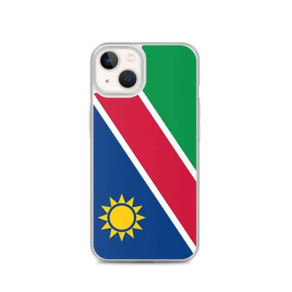 Telefonfodral – Namibias flagga – Kompatibel med iPhone 13 – Flexibelt fodral – Slitstarkt och stöttåligt – Silikon – Pixelforma
