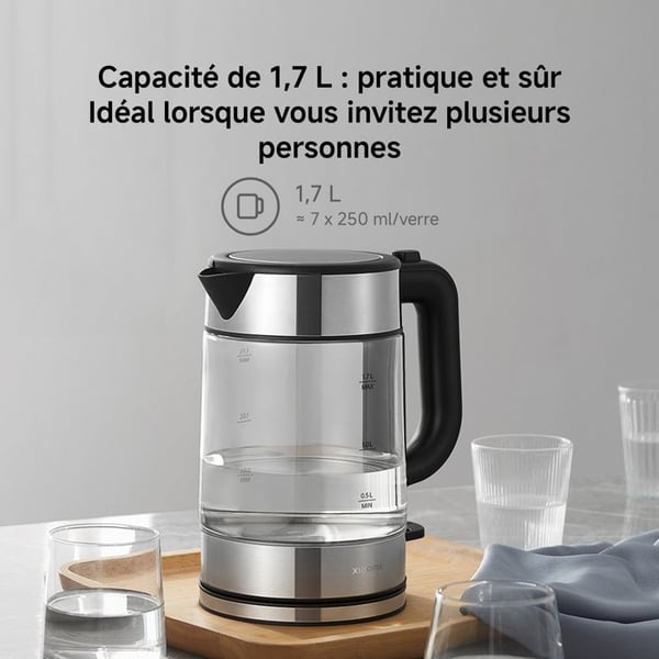 Elektrisk vattenkokare - XIAOMI - BHR7423EU - Svart glas - 2200W - 1,7L - Trådlös
