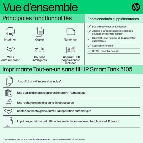 Monitoimilaite - HP - Smart Tank 5105 – Wi-Fi ja Bluetooth - Mustesäiliö – Värit