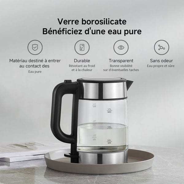 Elektrisk vattenkokare - XIAOMI - BHR7423EU - Svart glas - 2200W - 1,7L - Trådlös