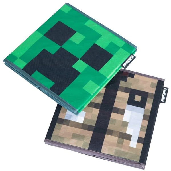 Sats med 2 Fällbara Förvaringslådor - ROBA - Minecraft - Creeper & Bänk för Crafting - Lekfull och Praktisk Organisation