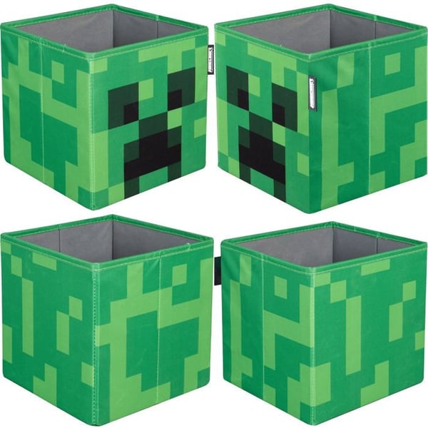 Sats med 2 Fällbara Förvaringslådor - ROBA - Minecraft - Creeper & Bänk för Crafting - Lekfull och Praktisk Organisation