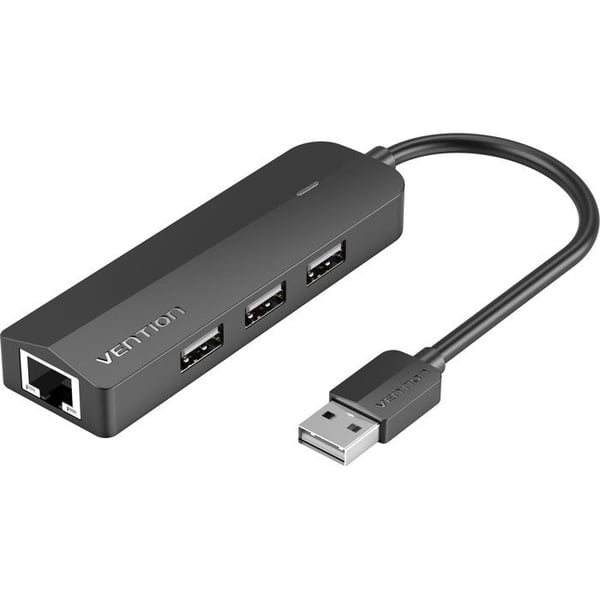 Vention Adaptör 5-i-1 USB 2.0 till 3x USB 2.0 / RJ45 100Mbps Ethernet / Micro-B 0.15M Svart ABS Typ