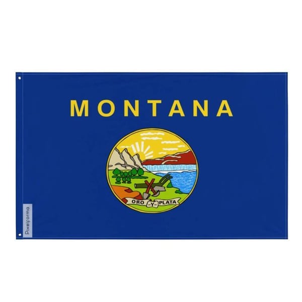 Montanas flagga – 90 x 150 cm – Slitstark polyester – 2 metallöglor – Inomhus / Utomhus – Pixelforma