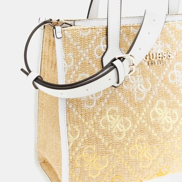 GUESS Beige hvid håndtaske til kvinder - Silvana To rum Tote Cornsilk Logo 300519