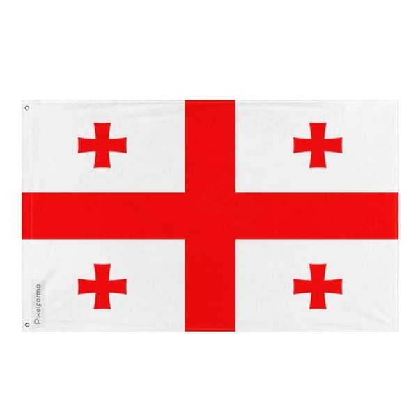 Georgiens flagga – 160 x 240 cm – Hållfast polyester – 2 metallöljettar – Inomhus / Utomhus – Pixelforma