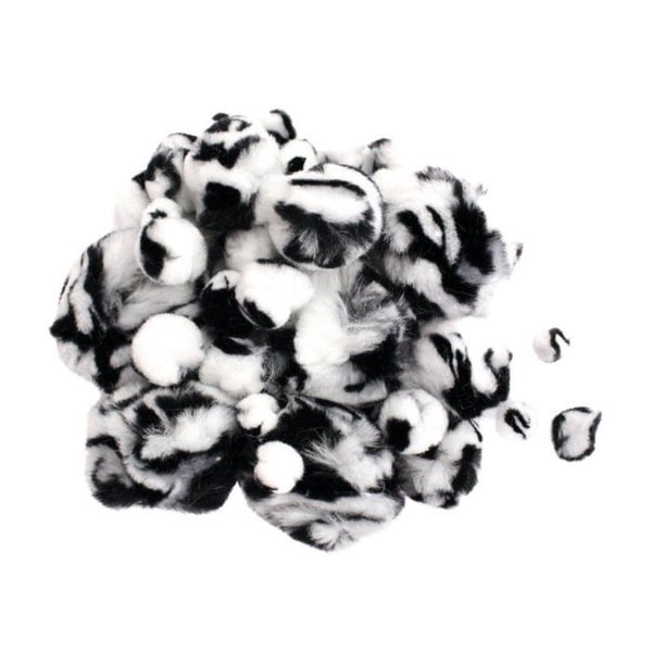 MégaCréa DIY - Randig pompon svart och vit 0,9 till 1,5 cm 45 stycken