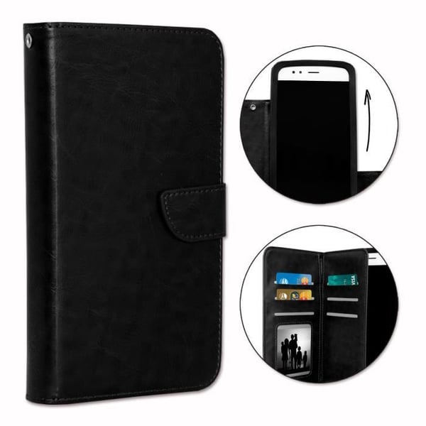 Foliofodral - PH26® - Samsung Galaxy Grand Neo - Svart eko-läder - Magnetisk flik - Universal