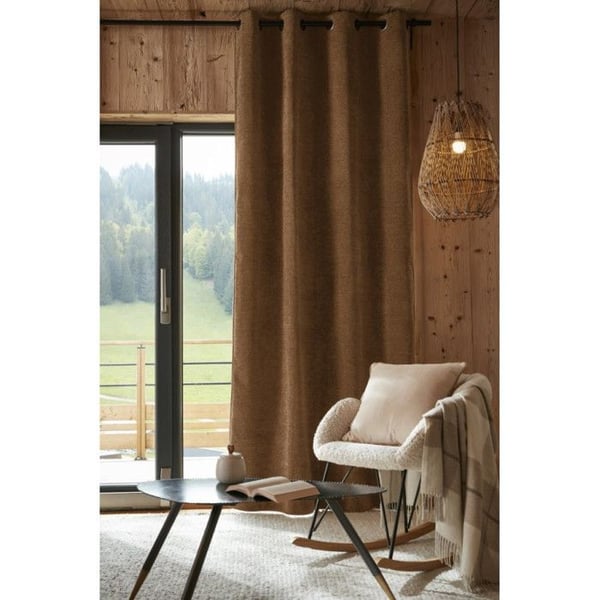 Set med 2 ljudisolerande och termiska mörkläggningsgardiner i polar fleece "Bjorn" 100% ogenomskinliga l'Effet Papillon - Bjorn Camel - 2 paneler