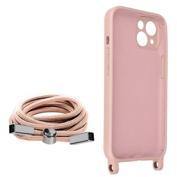 Apple iPhone 13 Cord Case Halvstyvt med halsrem 80cm rosa