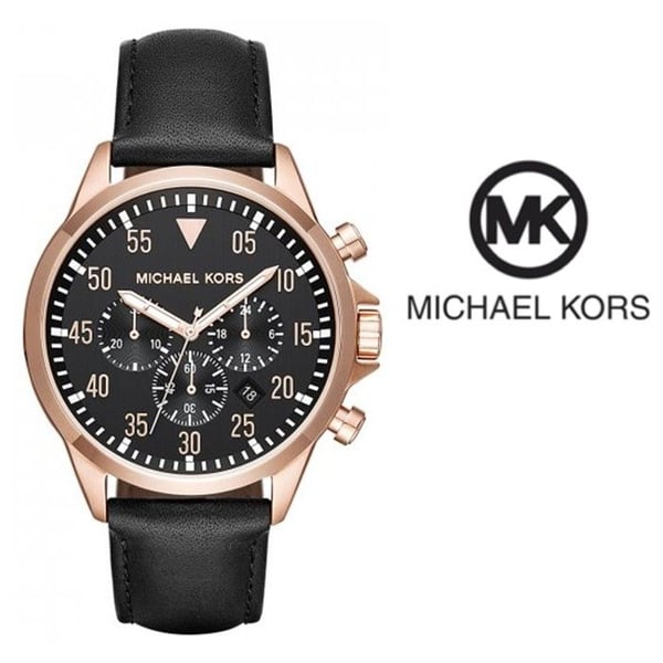 Klocka - MICHAEL KORS - MK8535 - Svart läder - Rostfritt stål - 45 mm - Kvalitetskvarn