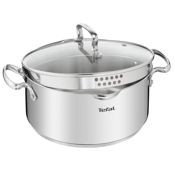 TEFAL Duetto+ holländsk ugn 18 cm, Induktion, Rostfritt stål av hög kvalitet, 10 års garanti, Nitade handtag, Glaslock