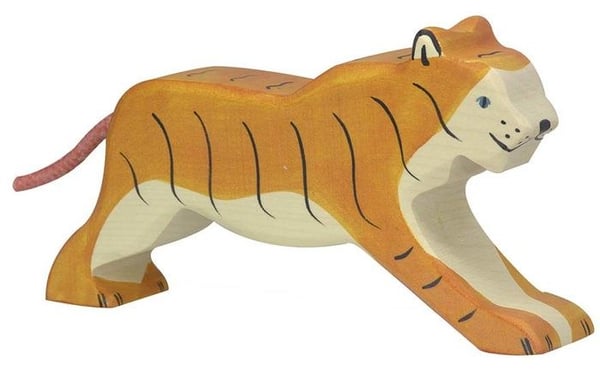 FIGURIN - HOLZTIGER - Gående tiger - Handmålad trä - Europeisk tillverkning - 17 x 2,8 x 8,5 cm