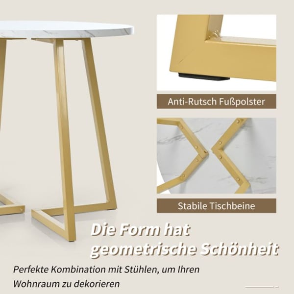 Rund spisebord - Hvid/guld marmor - 80 cm - Metal - Moderne design