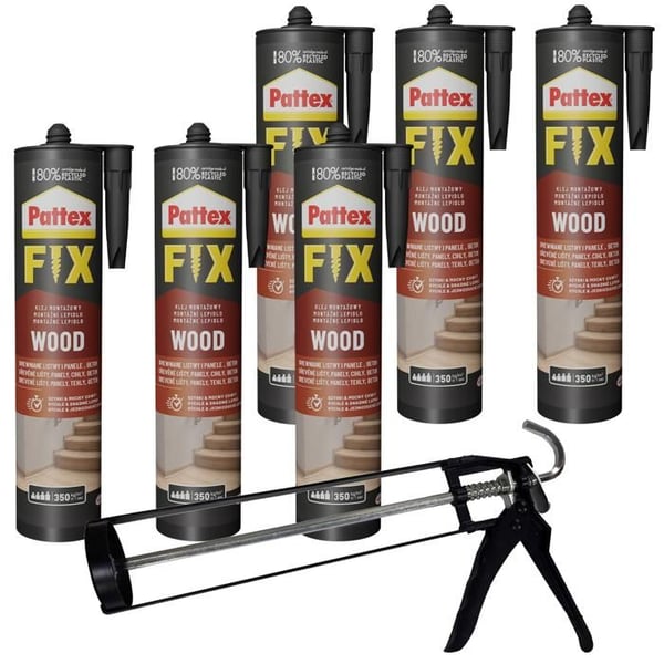 Monteringslim - Pattex - Fix Bois 400g x6 - Inomhus - Vattentålig - Med pistol inkluderad