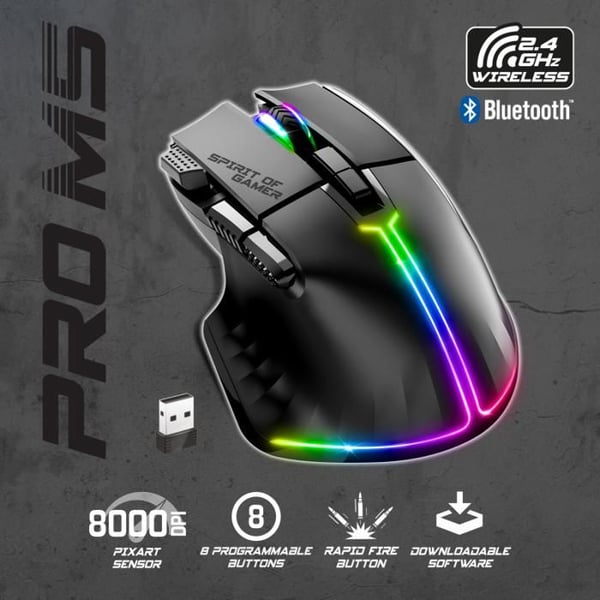 GAMING MUS - SPIRIT OF GAMER - PRO-M5 - RGB - 8000 DPI - Trådlös 2.4 GHz