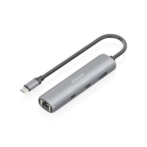 USB-C 4-i-1 dockningsstation - AISENS - Gigabit Ethernet - 2 x USB-C - 1 x USB-A - Grå - 15 cm - Plug & Play
