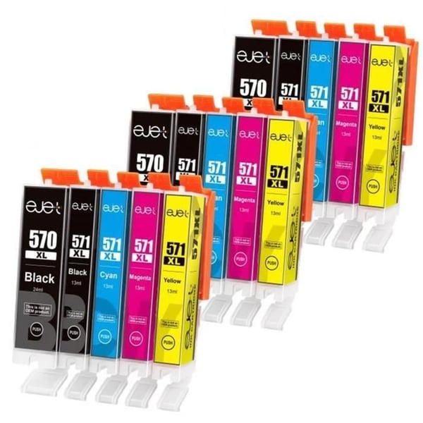 570 571 XL Bläckpatroner EJET 15 Pack Kompatibla för Canon PGI 570XL/CLI571XL för PIXMA MG5700