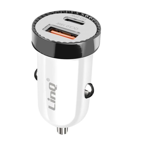 Laddare för Biluttag - LinQ - 38W - USB C Power Delivery - Snabbladdning - Vit