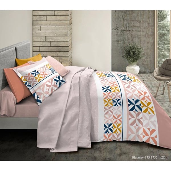 Reversibel 4-delad täckset 240 x 220 cm "Blueberry" för säng 140 x 190 cm 100% bomull - -