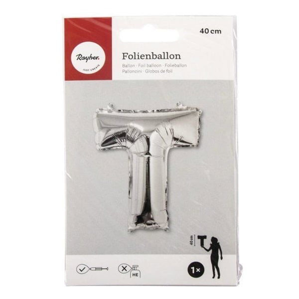 Ballong Bokstav T, 40cm, 1st, silver