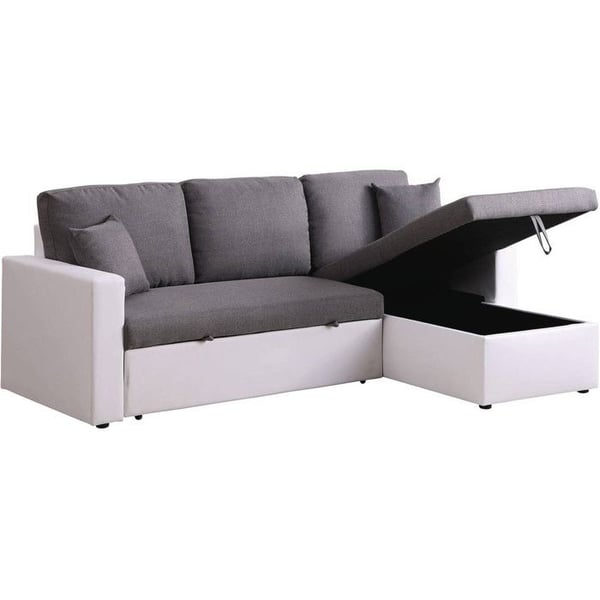 Vinkelsoffa konvertibel/reversibel med förvaring "Alain" - 221 x 145 x 85 cm - 3 platser - Grå / Vit
