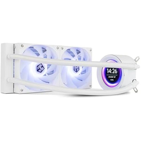 NOX XTREME PRODUCTS X-240 LCD WHITE - ARGB vätskekylning med anpassningsbar LCD-skärm, Intel och AMD, 2 fläktar