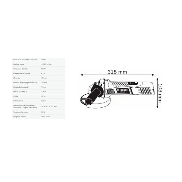 Kulmahiomakone 125mm GWS 7-125 720 W kartonkipakkauksessa - BOSCH - 060139400B