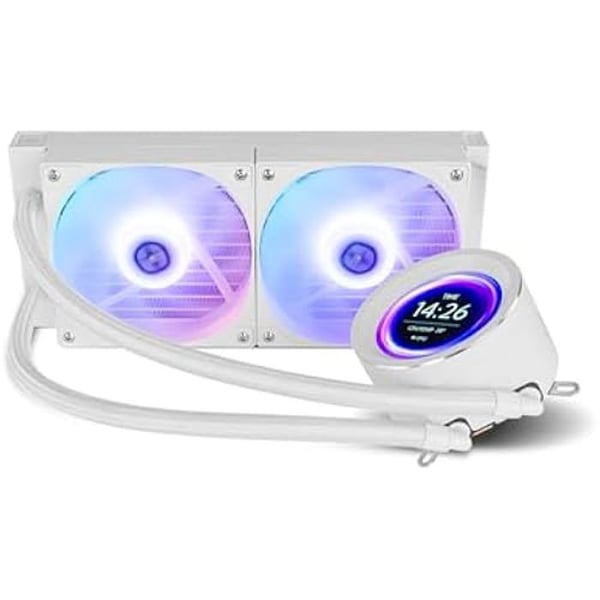 NOX XTREME PRODUCTS X-240 LCD WHITE - ARGB vätskekylning med anpassningsbar LCD-skärm, Intel och AMD, 2 fläktar