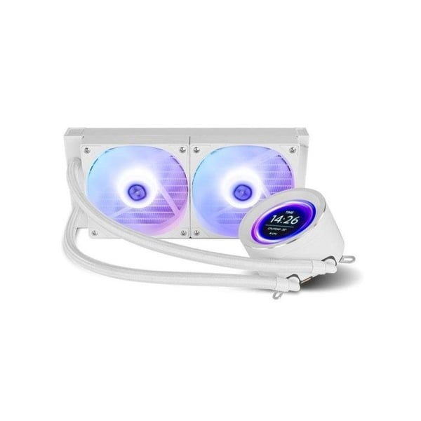 NOX XTREME PRODUCTS X-240 LCD WHITE - ARGB vätskekylning med anpassningsbar LCD-skärm, Intel och AMD, 2 fläktar