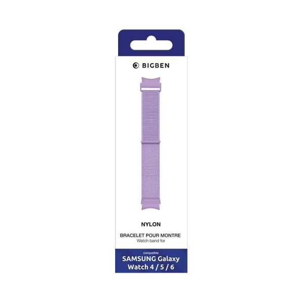 Armband - BIGBEN - Galaxy Watch 4/4 Classic/5/5 Pro/6/6 Classic - 20 mm - Tressé nylon - Lavendel