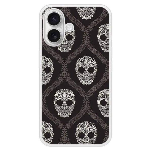 Förstärkt silikonfodral med tryck kompatibelt med Apple iPhone 16 Plus Blommig dödskalle