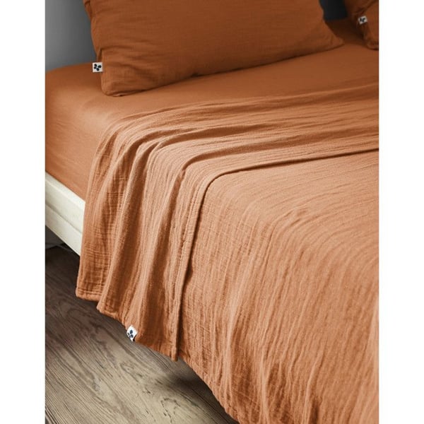 Platt draperi "Gaïa" alla dimensioner "Gaze de Coton" Fjärilseffekten - Gaia Abricot - 270 x 300 cm för King size säng