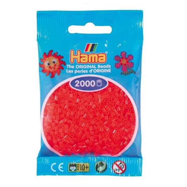 Hama - 2 000 mini pärlor (små pärlor Ø2,5 mm) neonröd