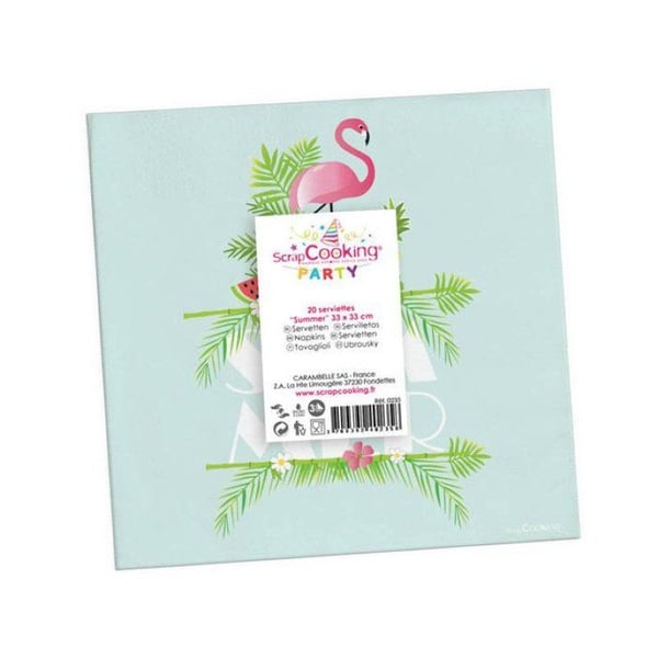 Pappersservetter - SCRAPCOOKING - Sommar - 20 stycken - Mönster med flamingos - 33x33 cm