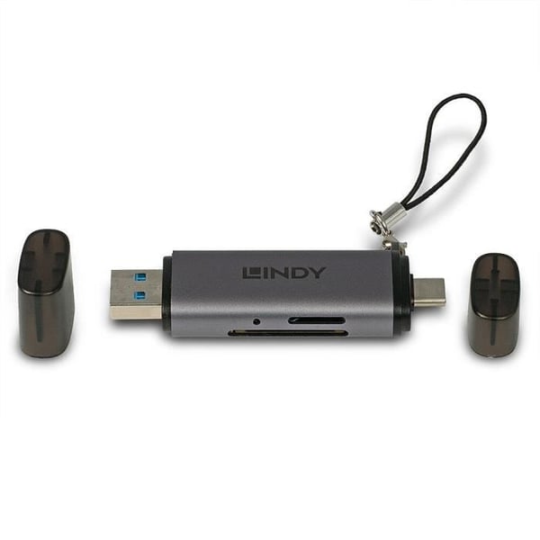 SD/MicroSD-kortläsare - Lindy - USB 3.2 Typ C och A - 5 Gbit/s - Plug & Play - 2 års garanti
