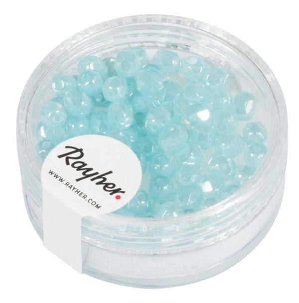 Glaspärlor - Rayher - 14200354 - Diameter 4 mm - Färg aqua opaquerad - Förpackning med 100 stycken