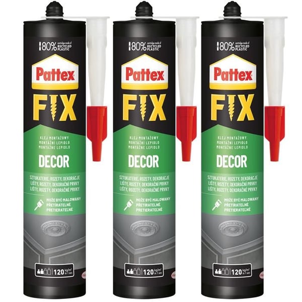 Monteringslim - Pattex - Fix Decor 3x380g - Inomhus Vattentålig Mångsidig