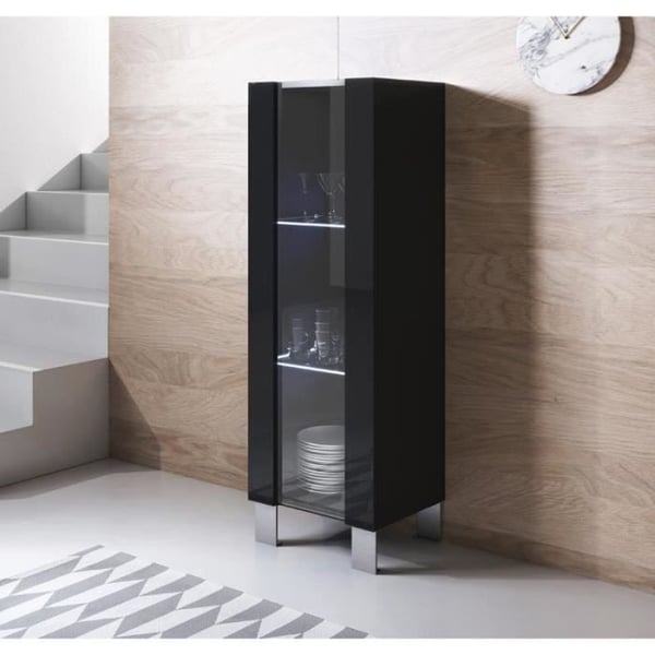 DESIGN AMEUBLEMENT - Vitrinskåp samtida 1 dörr svart melamin LED - 40x29x126 cm