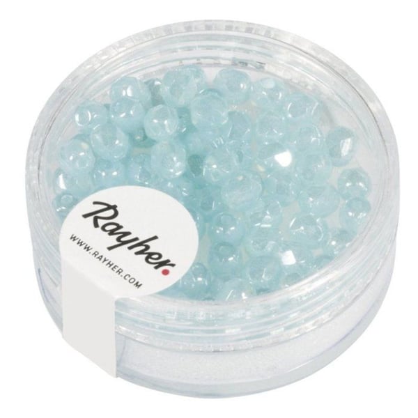 Glaspärlor - Rayher - 14200354 - Diameter 4 mm - Färg aqua opaquerad - Förpackning med 100 stycken