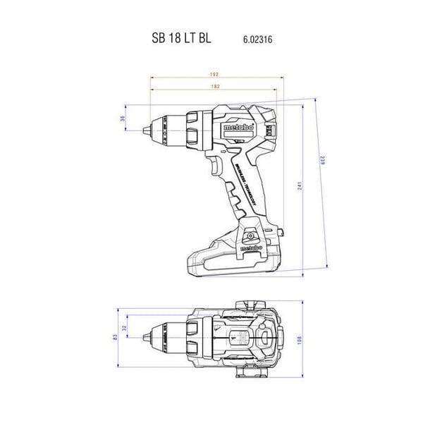 Slagbor trådlös - Metabo - SB 18 LT BL - 18 V - 600 / 2100 varv/min - 1.5 kg