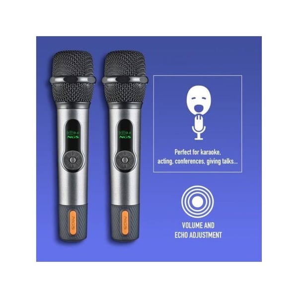 Trådlös NGS-mikrofon 2 4GHz dynamisk med batteri- och dualmottagarskärm