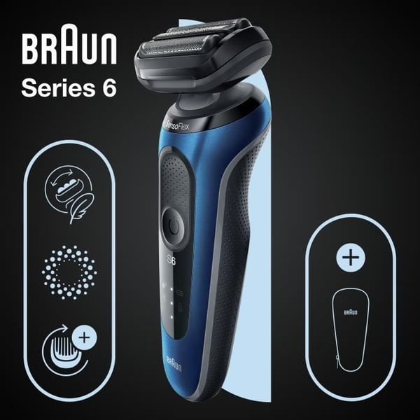Elektrisk rakapparat - BRAUN - SERIES 6 61-B1000s - 50 min autonomi - Svart/Blå - Vattentät